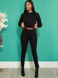 Two Piece Long Sleeve Crop Top & Bodycon Pants Loveclb