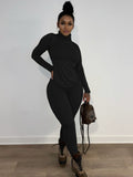 Two Piece Long Sleeve High Neck Legging Pants Outfits Loveclb