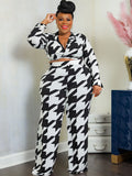 Two Piece Long Sleeve Houndstooth Tops & Pants Loveclb