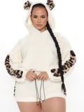 Two Piece Long Sleeve Leopard Hoodie & Shorts Loveclb