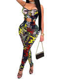 Two Piece Mesh Halter Printed Jumpsuit Loveclb