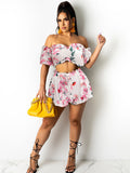 Two Piece Off Shoulder Crop Top & Short Pants Loveclb