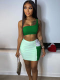 Two Piece One Shoulder Crop Top & Mini Skirt Loveclb