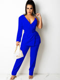 Two Piece One Shoulder Long Sleeve Blazer Belted Pants Suit Loveclb