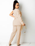 Two Piece One Shoulder Long Sleeve Blazer Belted Pants Suit Loveclb