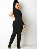 Two Piece One Shoulder Long Sleeve Blazer Belted Pants Suit Loveclb