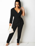 Two Piece One Shoulder Long Sleeve Blazer Belted Pants Suit Loveclb