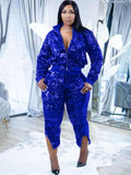 Two Piece Sequin Patchwork Jacket & Capri Pants Loveclb