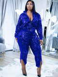 Two Piece Sequin Patchwork Jacket & Capri Pants Loveclb