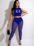 Two Piece Sleeveless Crop Tops & Mesh Bodycon Pants Loveclb