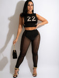 Two Piece Sleeveless Crop Tops & Mesh Bodycon Pants Loveclb