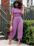 Two Pieces Solid Color Crop Top + Wide Leg Pants Loveclb