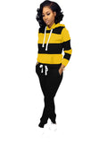 Two Pieces Stripes Pocket Hoodies + Drawstring Pants