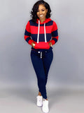 Two Pieces Stripes Pocket Hoodies + Drawstring Pants Loveclb