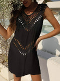 V Neck Hollow Out Beach Cover Up Dress Loveclb