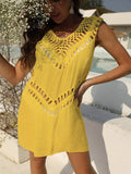 V Neck Hollow Out Beach Cover Up Dress Loveclb