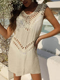 V Neck Hollow Out Beach Cover Up Dress Loveclb