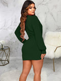 V Neck Long Sleeve Ruched Bodycon Midi Dresses Loveclb