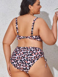 Sunset And Swim Plus Size Printed Drawstring Detail Bikini Set