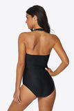 Striped Cutout Spliced Mesh Halter Neck DD+ swimwear One-Piece Swimsuit