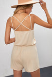 Spaghetti Strap Drawstring Waist Crisscross Romper Playsuit