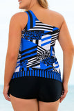 Sunset and Swim Plus Size Patchwork Tied One-Shoulder Tankini Set