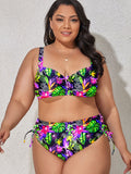 Sunset And Swim Plus Size Printed Drawstring Detail Bikini Set