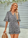 Leopard Ruffled Surplice Romper Playsuit