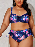 Sunset And Swim Plus Size Printed Drawstring Detail Bikini Set