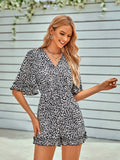 Leopard Ruffled Surplice Romper Playsuit