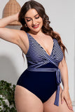 Plus Size Striped Tie-Waist One-Piece DD+ Swimsuit