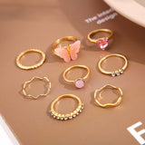 Boho Sensation Pink Butterfly Heart Wave Ring Set