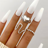 Boho Sensation Pink Butterfly Heart Wave Ring Set