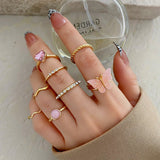 Boho Sensation Pink Butterfly Heart Wave Ring Set