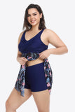 Plus Size Floral Two-Tone Asymmetrical Hem Two-Piece Tankini