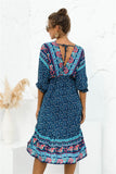 Boho Printed Bohemian V Neck Dress