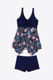 Plus Size Floral Two-Tone Asymmetrical Hem Two-Piece Tankini