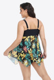 Plus Size Floral Two-Tone Asymmetrical Hem Two-Piece Tankini