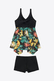 Plus Size Floral Two-Tone Asymmetrical Hem Two-Piece Tankini