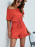 Drawstring Waist Ruffled Short Sleeve Romper Playsuit