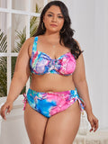 Sunset And Swim Plus Size Printed Drawstring Detail Bikini Set