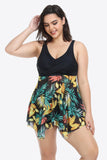 Plus Size Floral Two-Tone Asymmetrical Hem Two-Piece Tankini