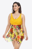 Plus Size Floral Two-Tone Asymmetrical Hem Two-Piece Tankini