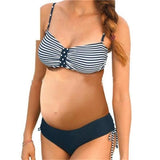 Emma Blue Stripes Halter Tankini Maternity Swimwear