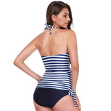 Emma Blue Stripes Halter Tankini Maternity Swimwear