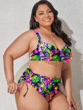 Sunset And Swim Plus Size Printed Drawstring Detail Bikini Set