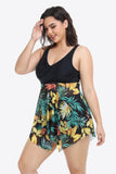 Plus Size Floral Two-Tone Asymmetrical Hem Two-Piece Tankini