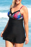 Plus Size Botanical Print Two-Tone Two-Piece Tankini Swimsuit