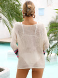 Boho Long Sleeve Rainbow Stripe Crochet Cover Up Top