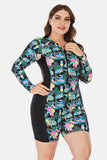 Gigi Plus Size Floral Zip Up  Long Sleeve Short Wetsuit Zip Up Swimsuit